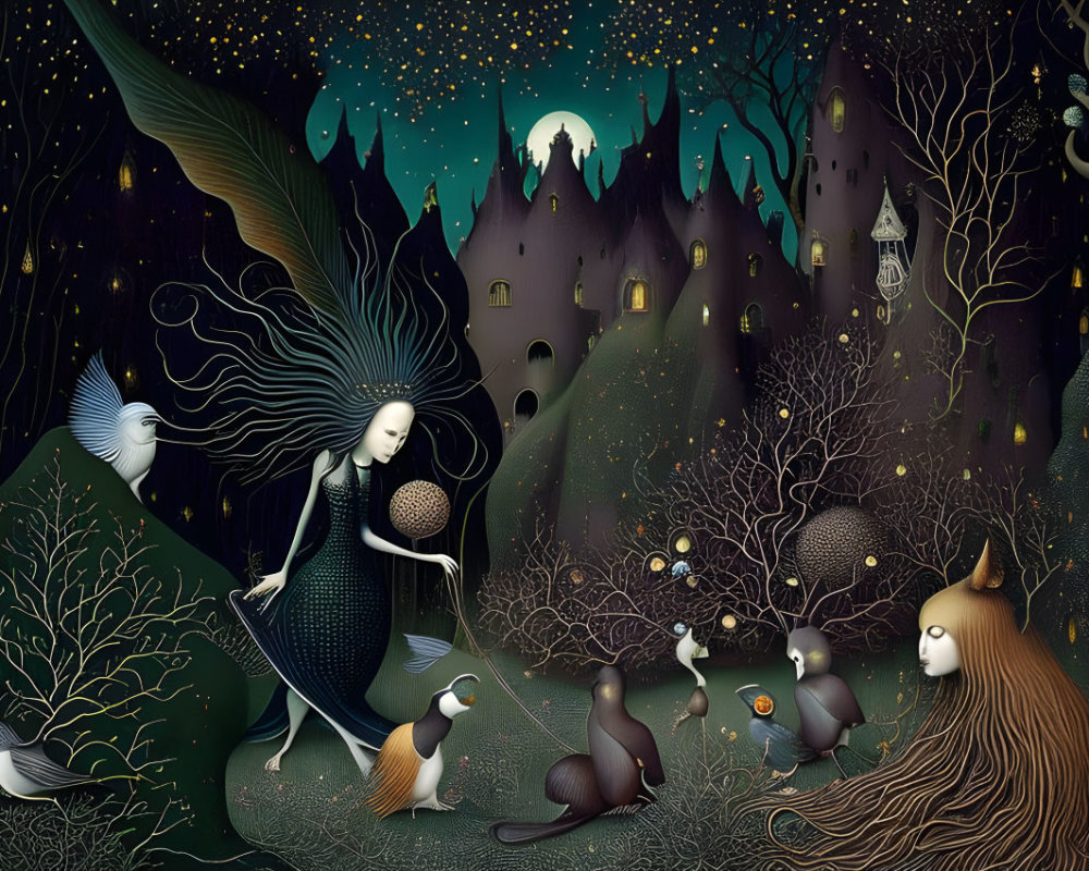 Ethereal figure with glowing sphere in mystical landscape