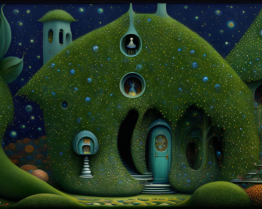 Whimsical Fairy-Tale Landscape with Unique Green Houses