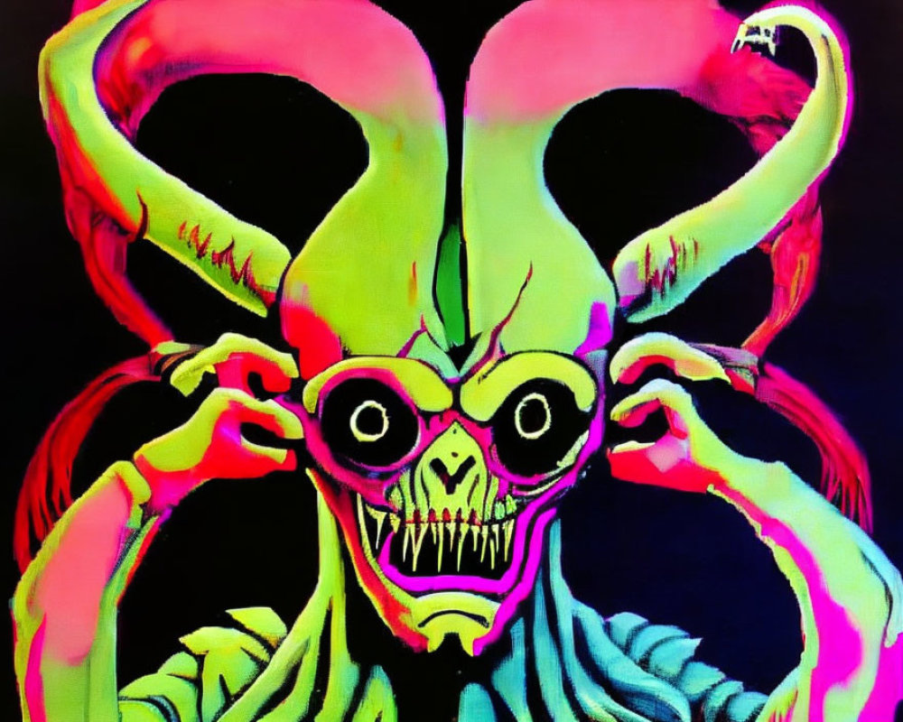 Surreal Creature with Twisted Horns and Neon Colors