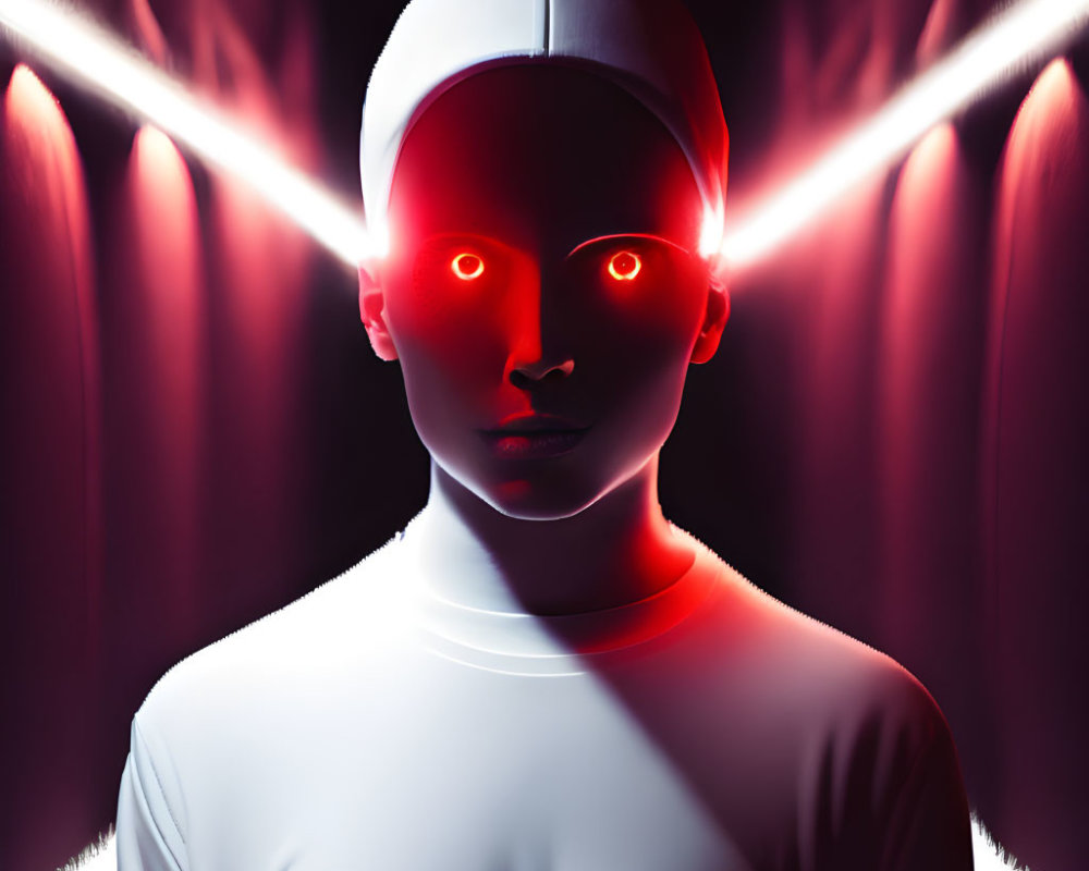 Humanoid Figure with Smooth Face and Red Eyes