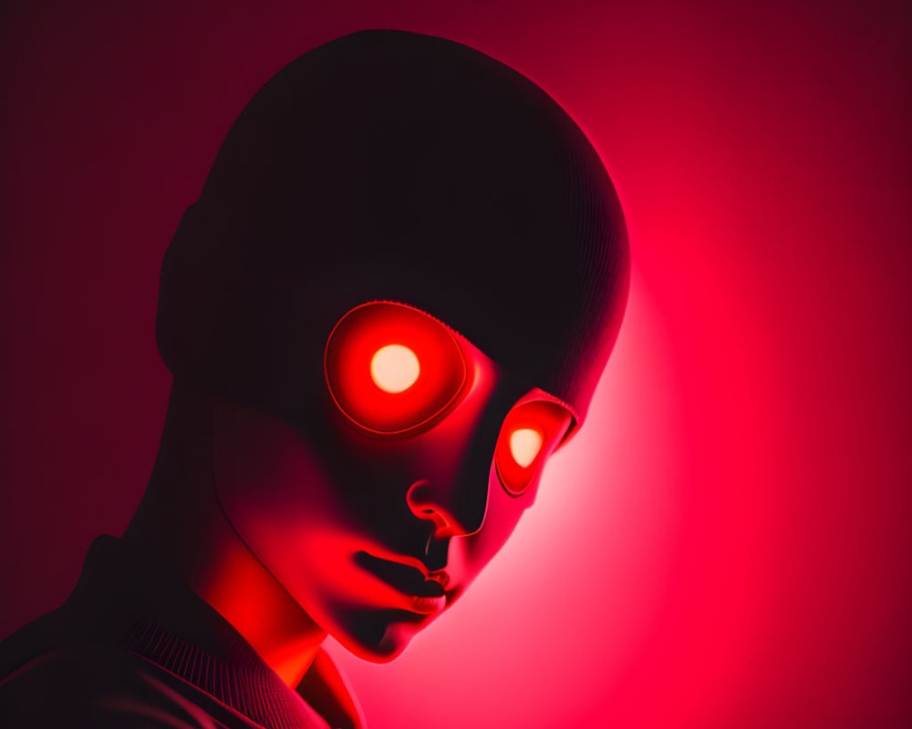 Stylized humanoid figure with glowing red eyes