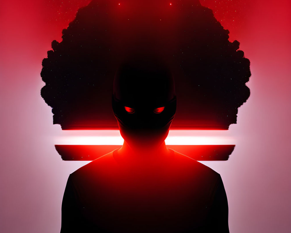 Mysterious Silhouette with Glowing Eyes in Red Tones