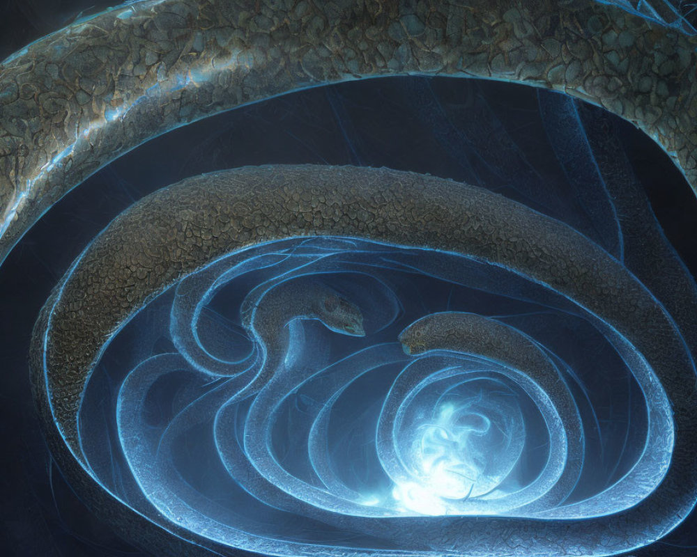 Intricate Blue Fractal Design with Serpent-like Patterns