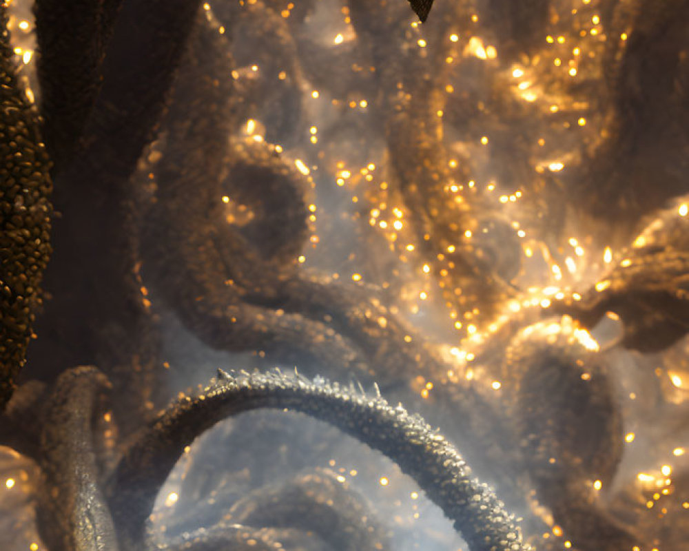 Intricate Golden Dragon with Coiled Body and Fierce Head Close-Up