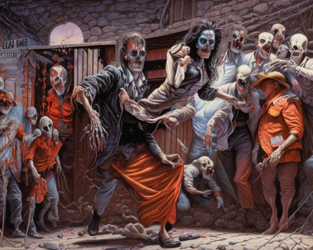 Illustration of skeletons attacking in Wild West under full moon