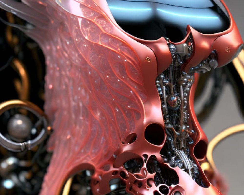 Detailed Mechanical Dragon Head with Red & Black Design