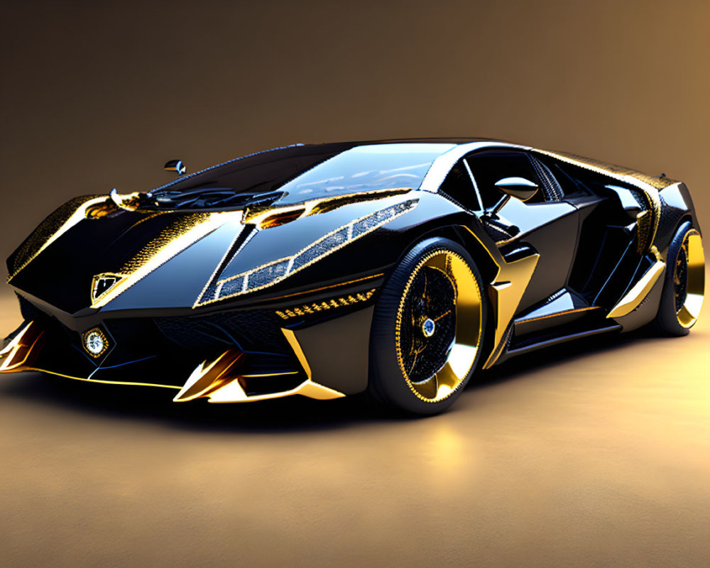 Luxurious Black Sports Car with Gold Accents and Aggressive Design