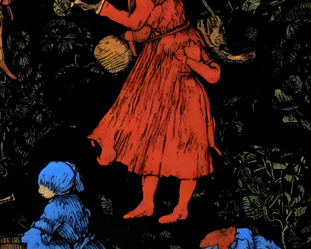 High-Contrast Illustration of Figure in Red Dress