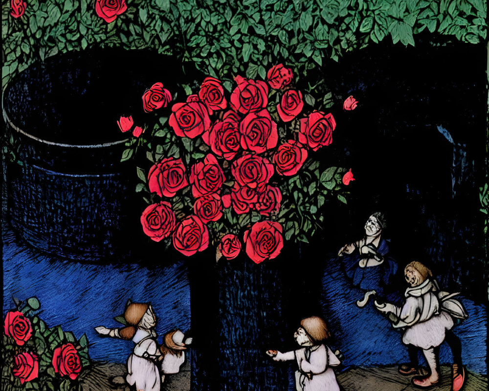 Expressionistic Digital Painting of Roses and Figures