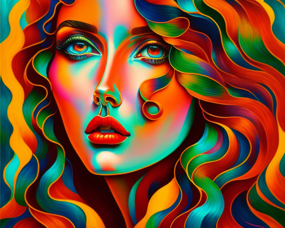 Vibrant Multi-Colored Portrait of a Woman