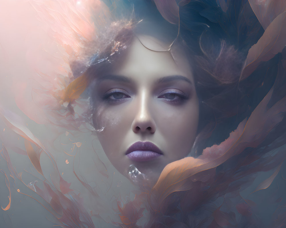 Ethereal Face Surrounded by Dreamlike Colors