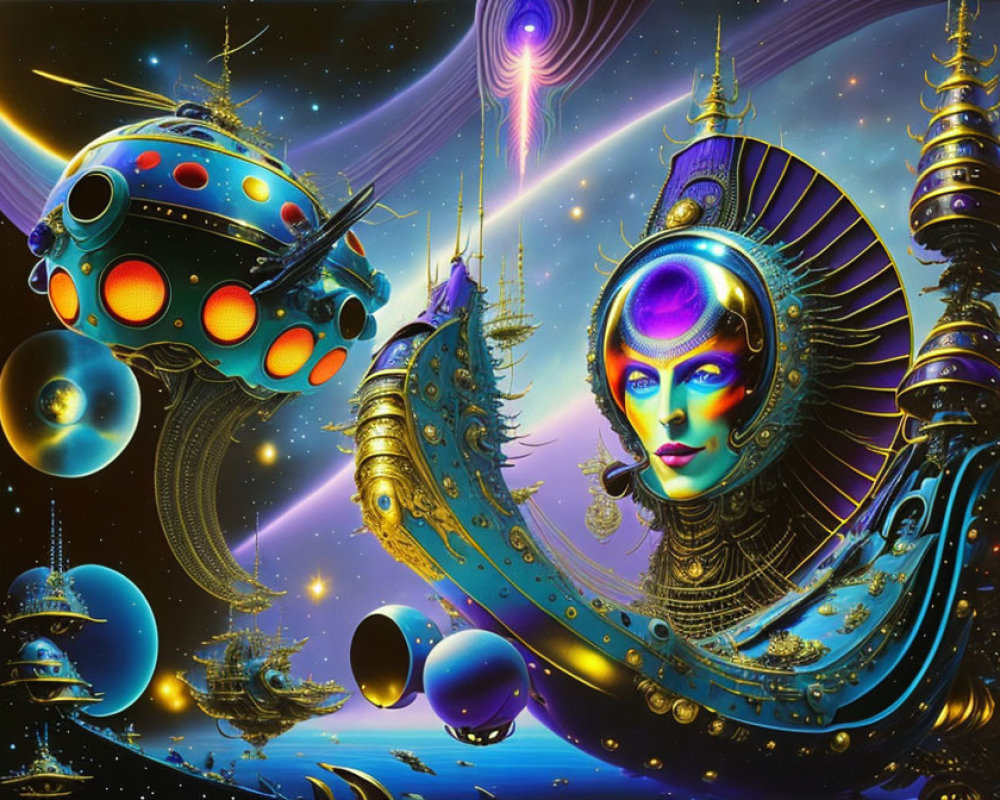 Cosmic Surrealist Digital Painting with Vibrant Elements