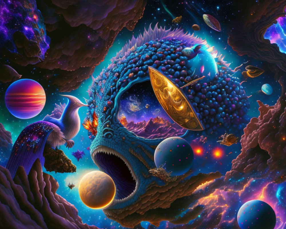 Surreal Cosmic Scene with Whale-Like Creature