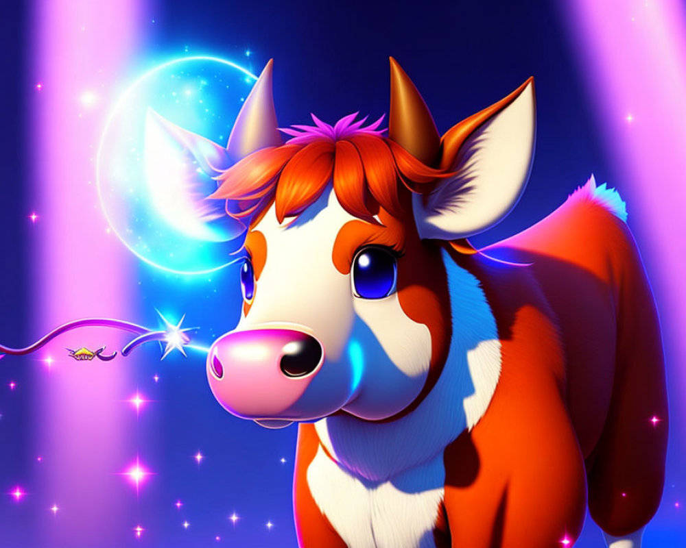Playful Cartoon Cow with Colorful Background
