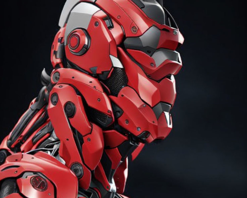 Futuristic Robotic Head with Red and Silver Design