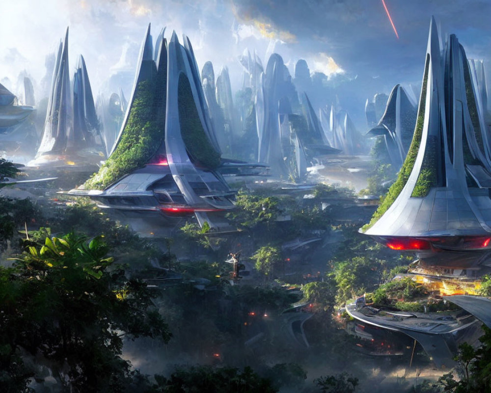 Futuristic Landscape with Organic Architecture and Nature