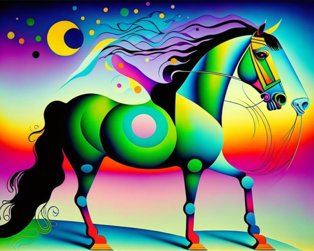 Vividly colored horse in psychedelic setting