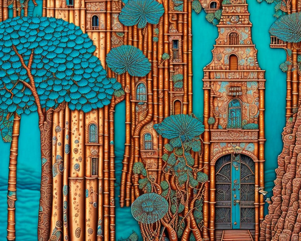 Turquoise and Copper-Toned Otherworldly City Landscape