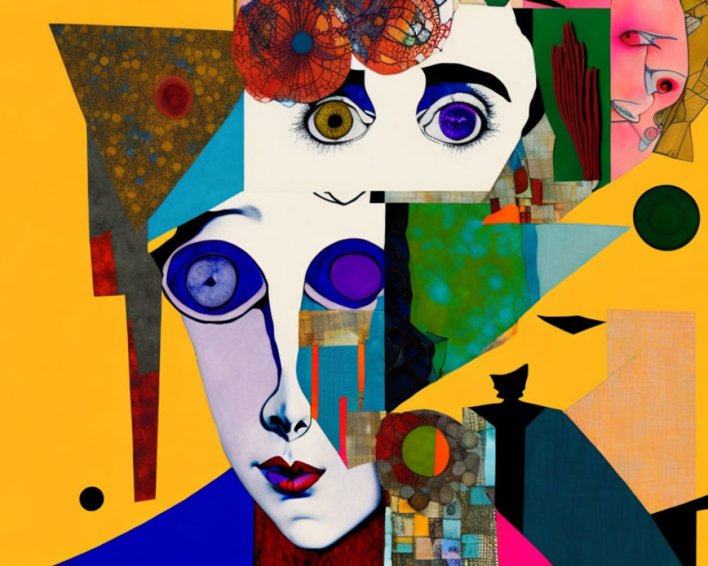 Colorful Abstract Art: Surreal Face with Cat Silhouette