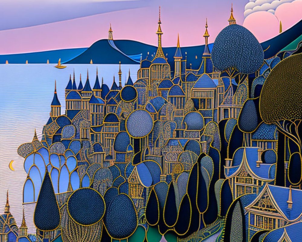 Fantastical Cityscape Illustration with Whimsical Structures
