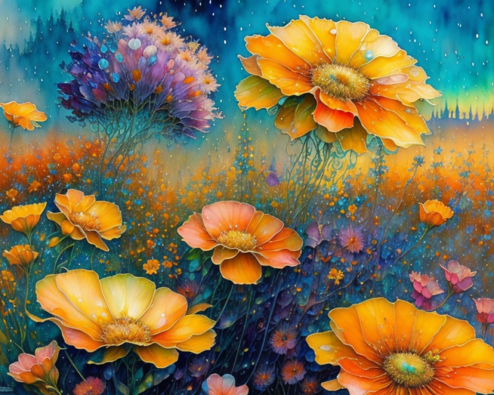 Colorful Flower Painting with Dreamy Background