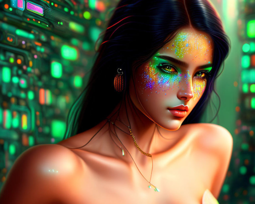 Multicolored skin woman in cyberpunk digital art