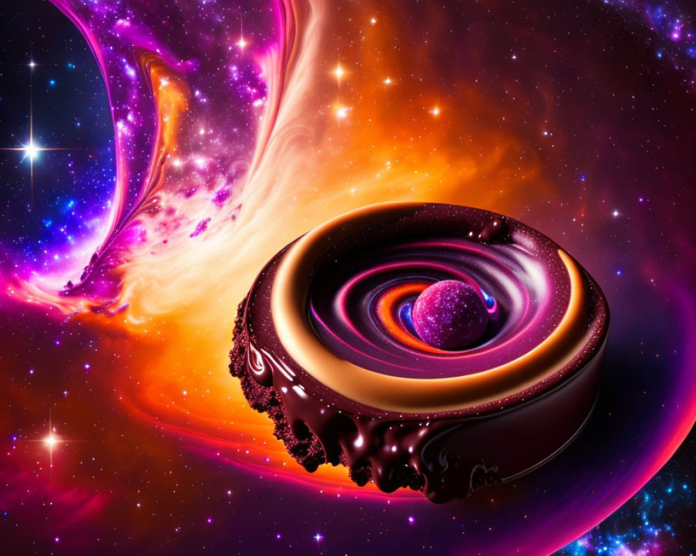 Swirling galaxy with surreal liquid-like structure in cosmic scene