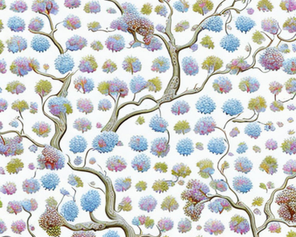 Vibrant Stylized Tree Pattern on White Background