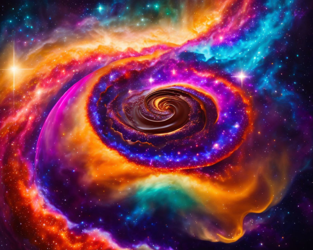 Colorful Swirling Galaxy Art in Purple, Blue, Orange, Yellow