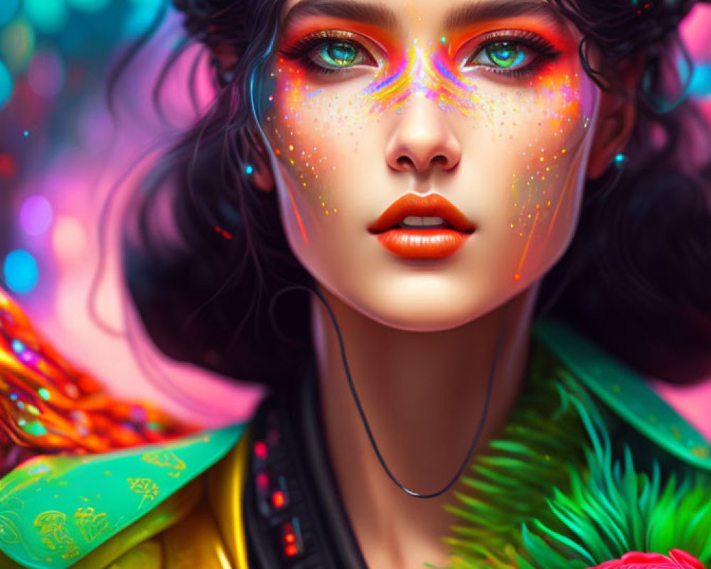 Colorful digital portrait of a woman with blue eyes and ornate headpiece