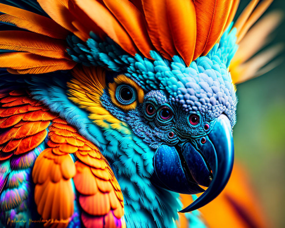 Colorful Macaw Close-Up Featuring Blue, Orange, and Yellow Feathers