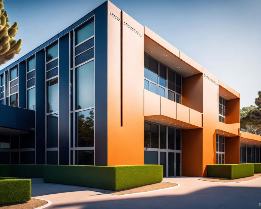 Bold Orange Facade on Modern Two-Story Building