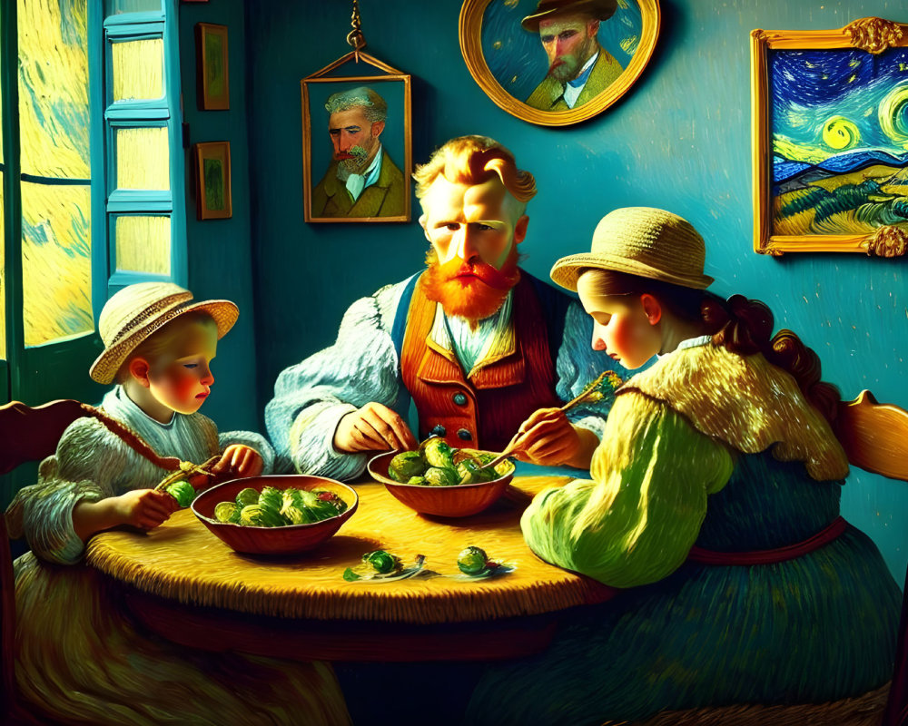 Colorful Post-Impressionist Family Scene with Bowls