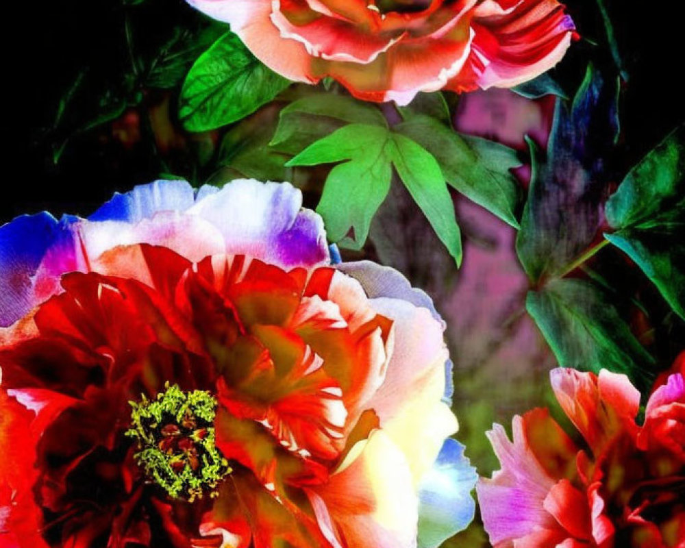 Vibrant Peonies in Red and Pink with Yellow Centers
