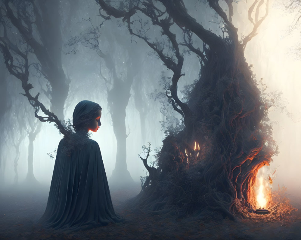 Misty Forest with Twisted Tree and Ethereal Glow