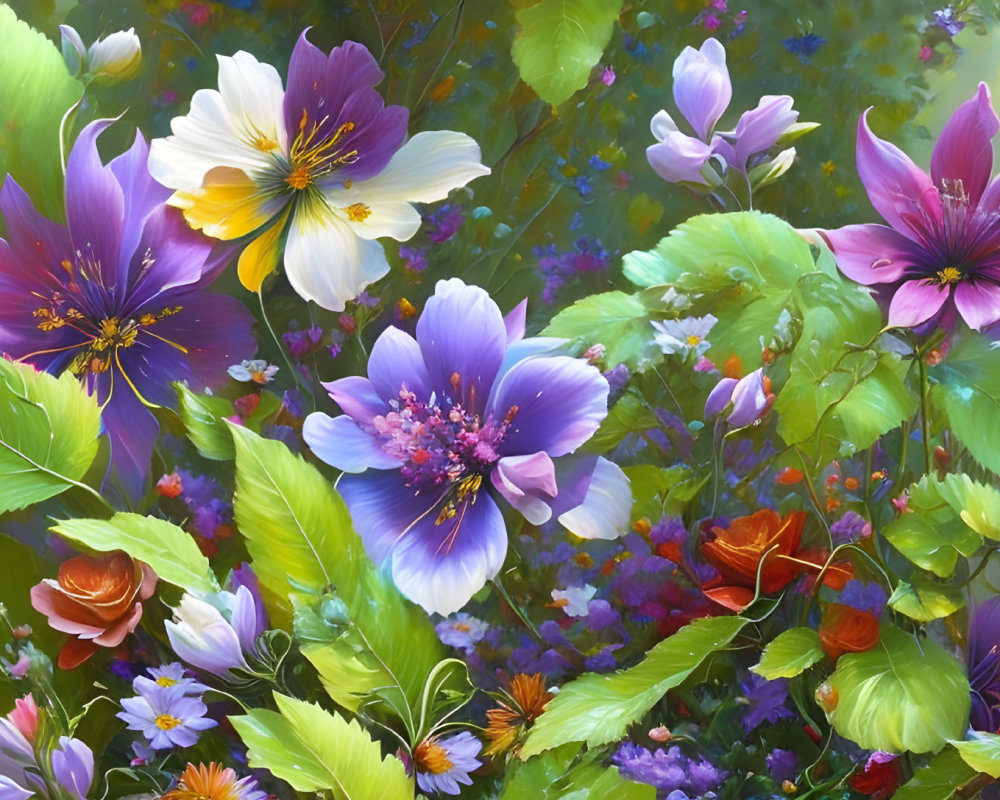 Colorful Flower Painting with Forest Background