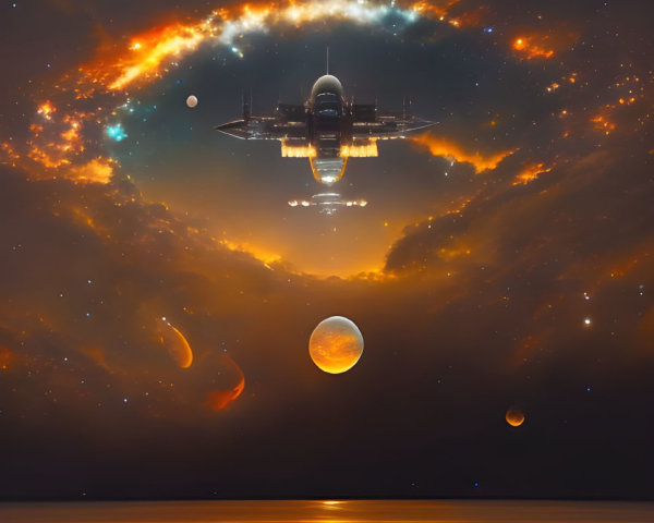 Futuristic spaceship in mesmerizing space scene