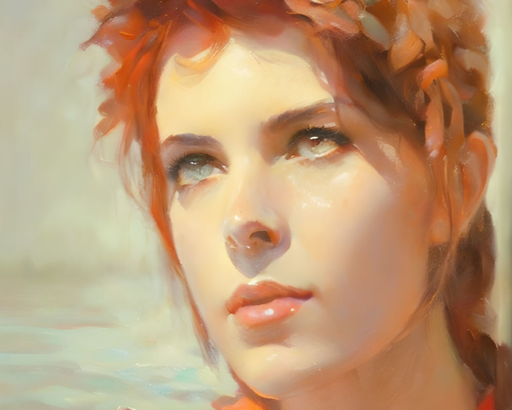 Serene woman portrait with flower crown in warm light