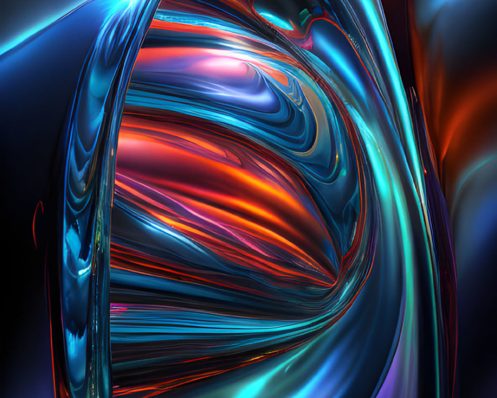 Swirling Vortex with Blue and Red Neon Lights on Dark Background