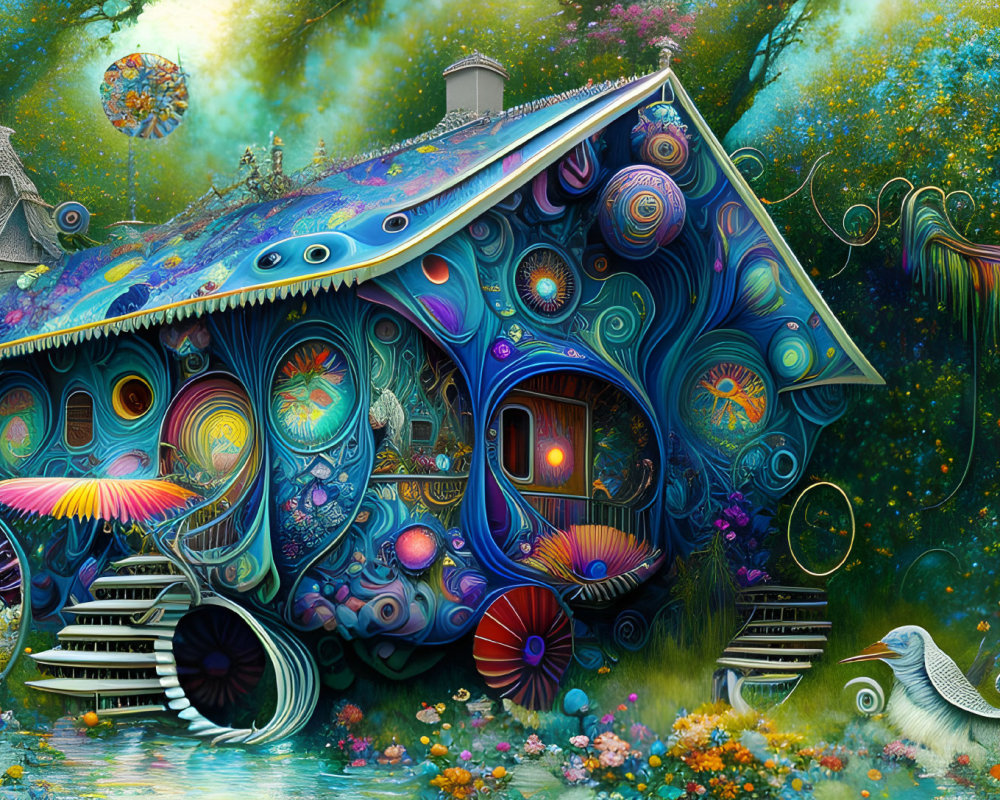Fantasy Cottage with Whimsical Details and Creature
