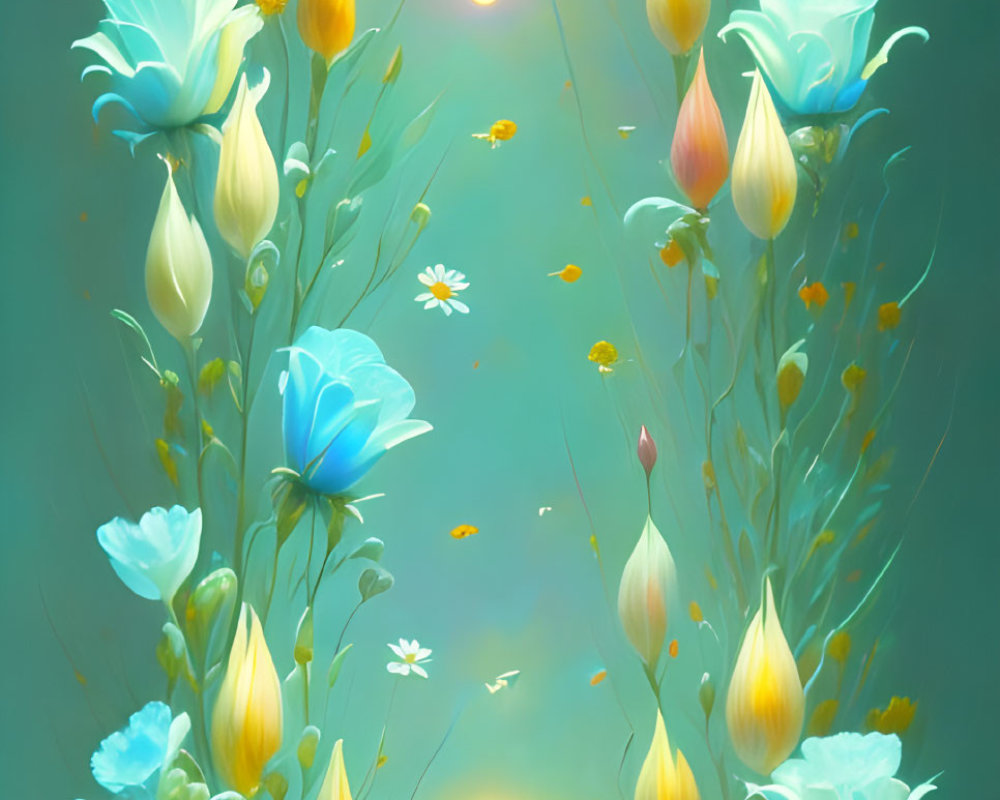 Vibrant glowing flowers in dreamy digital artwork