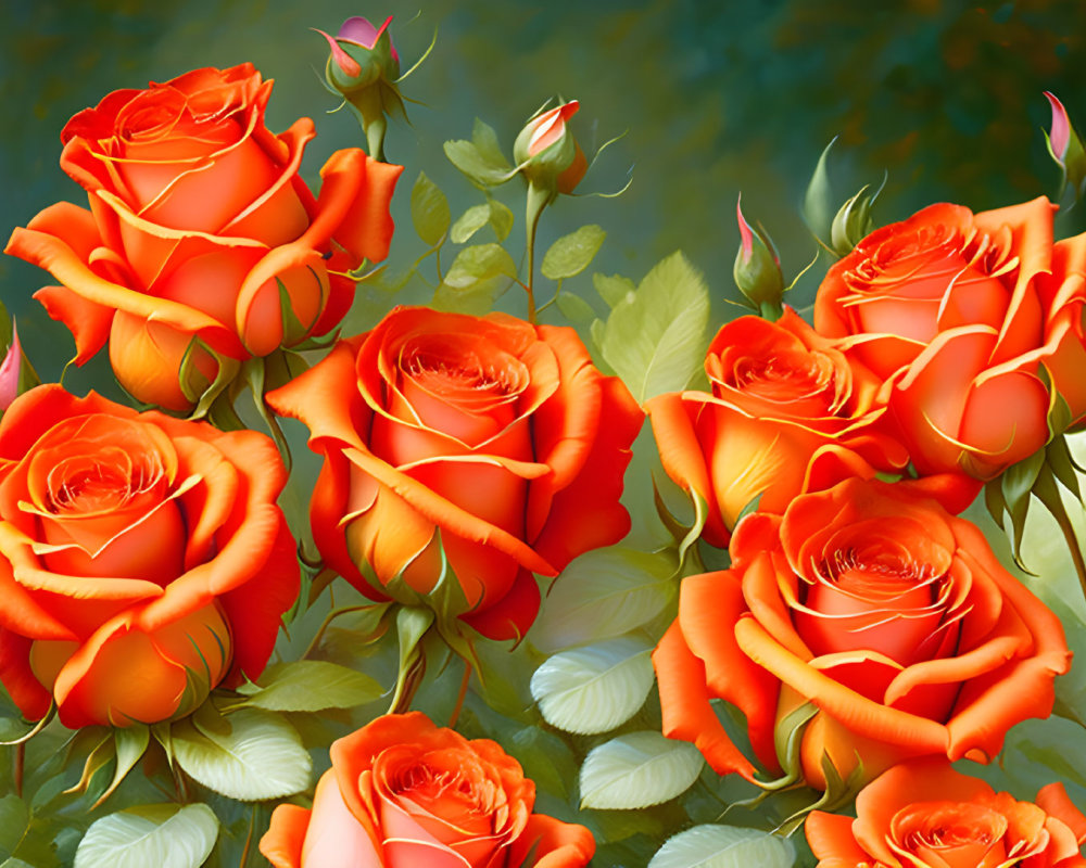 Orange Roses Bouquet on Blue Background