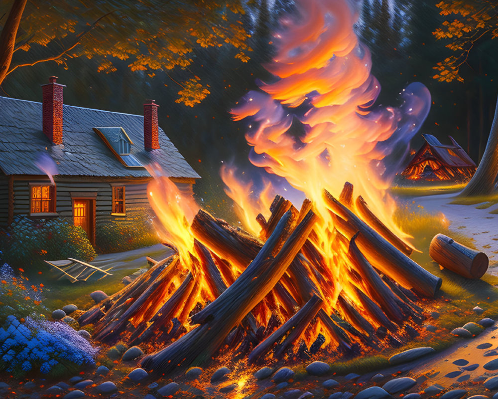 Roaring Twilight Bonfire by Cozy Cottage