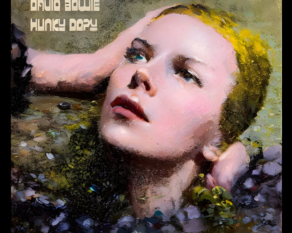 Painted portrait of contemplative person on "Hunky Dory" album cover.