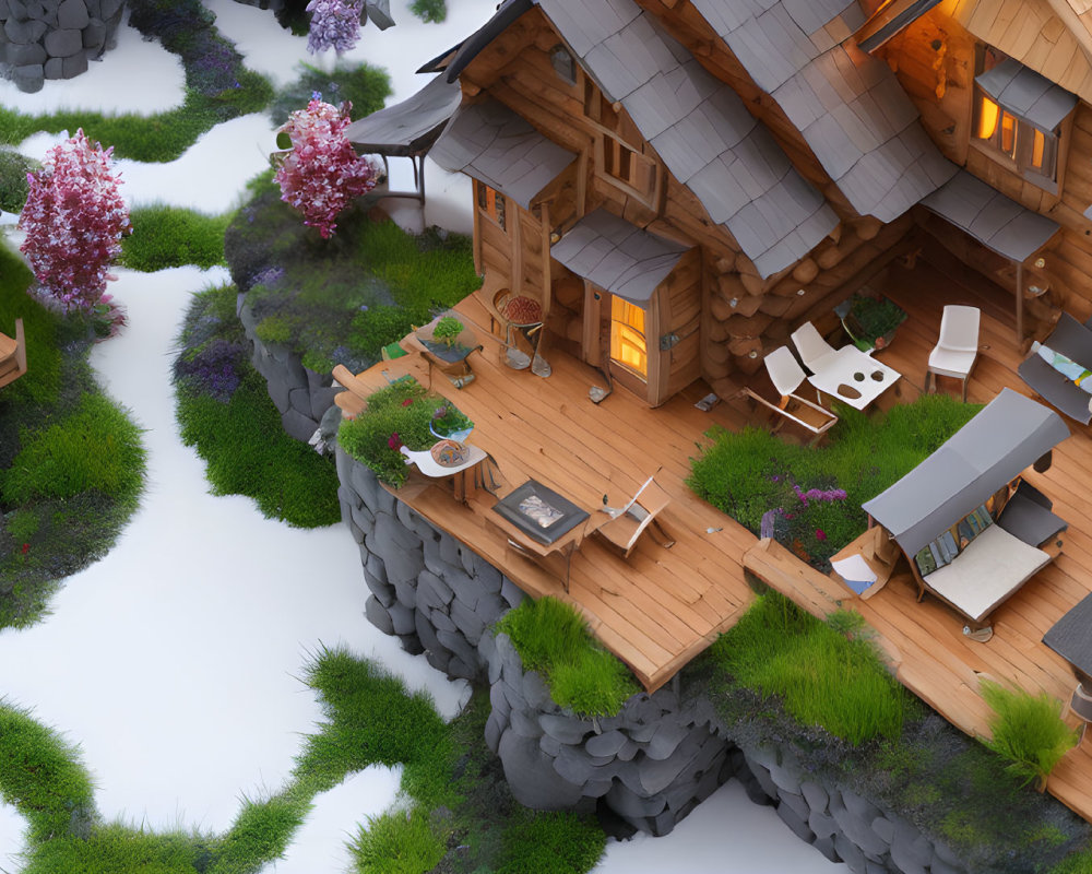 Detailed Miniature Village Scene with Rustic Houses & Greenery