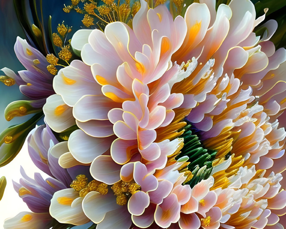 Lush White and Purple Flower Bouquet with Golden Accents