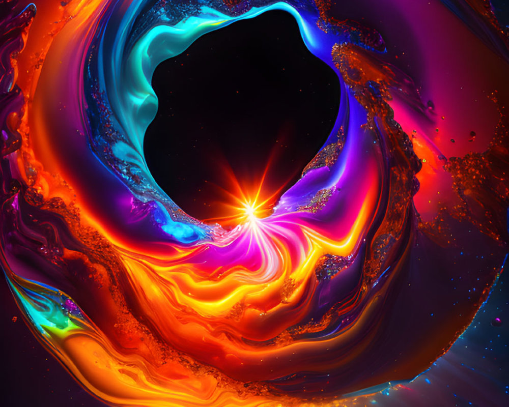 Colorful swirling heart-shaped abstract digital art on dark background