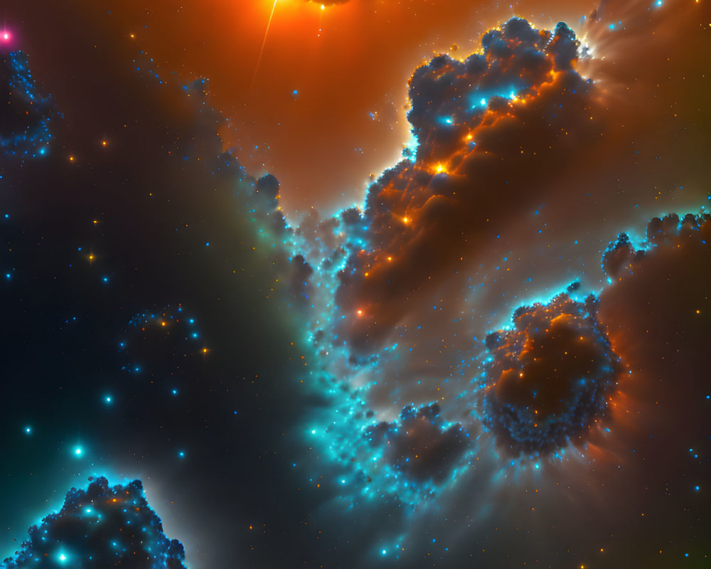 Radiant nebulae, stars, and dust clouds in cosmic scene