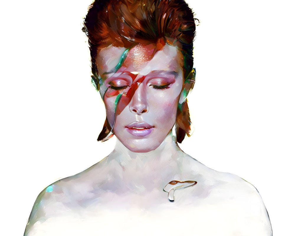 Face with Red and Blue Lightning Bolt, Teardrop, and Album Text