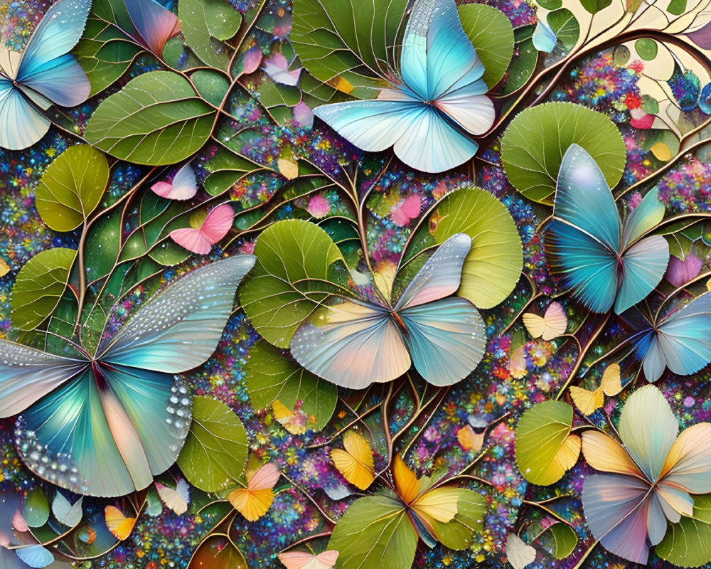 Colorful Butterflies Array on Pastel Background with Dots
